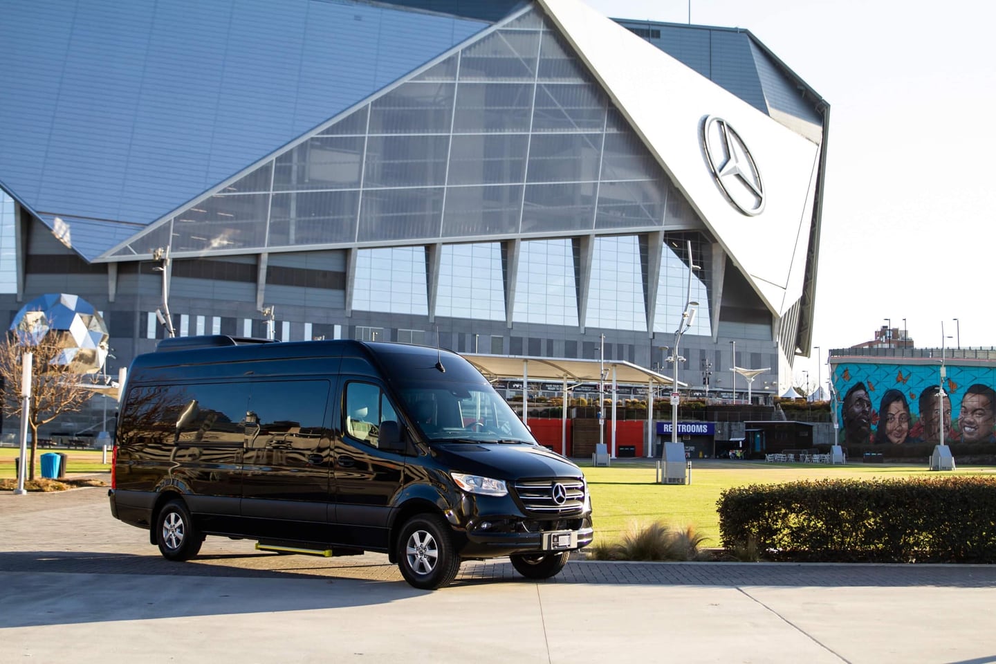 Black Label Sprinter in front of Mercedes-Benz Stadium